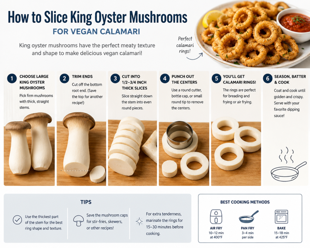 slicing king oyster mushrooms